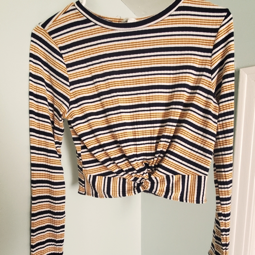 Yellow and blue striped crop top size large